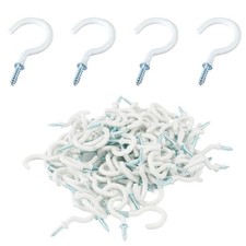 Septe 100 Pcs 3/4 inch Ceiling Cup Hooks Screw Hooks for Hanging White White