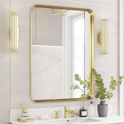 Gold Mirror Bathroom Wall - Over Sink 36x24 Inch Rectangle Framed Brushed Mir...