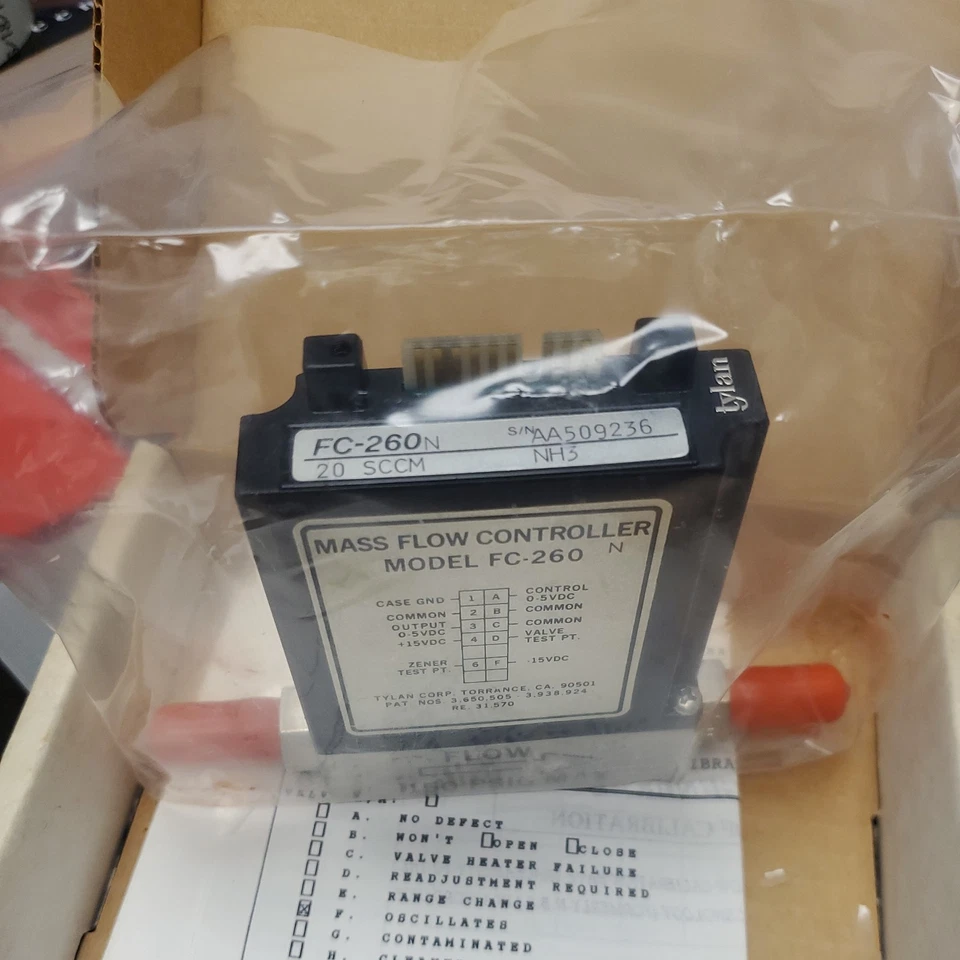 Tylan, FC-260, Mass Flow Controller, W Certified Calibration - Image 2 of 3