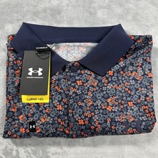 Under Armour Golf Polo Shirt Mens XL Matchplay Printed Floral Stretch Navy