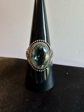 New LG Oval Aquamarine Topaz Ring Set In Sterling Silver Size 8