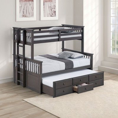 Transitional Twin Over Full Bunk Bed With Ladder And Underbed Drawers, Grey Mi