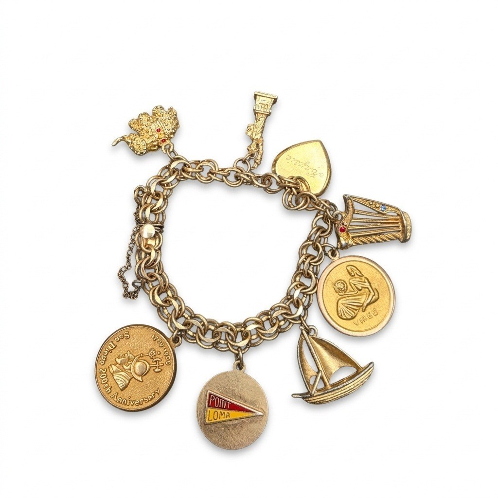 Vintage 12K Gold Filled Double Link Charm Bracelet