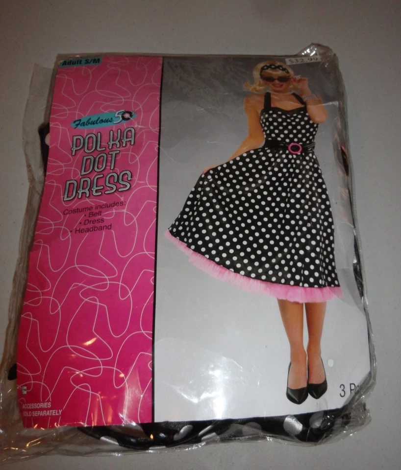 Disfraz Estilo Años 50 Vestido Lunares, Diadema y Bufanda Talla S/M Usado Foto 2 de 4