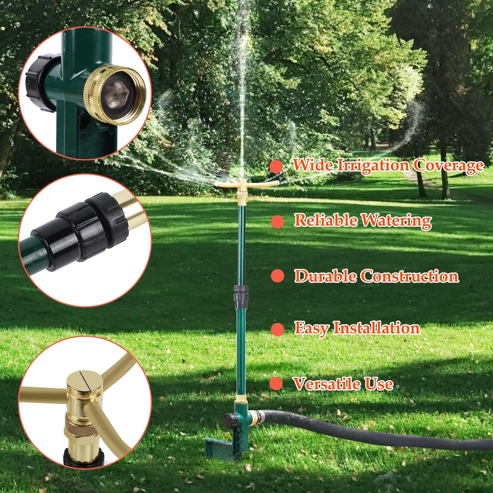 3-Arm Garden Sprinkler, High-Rise Lawn Sprinkler, 360 Degree Rotation Garden ...