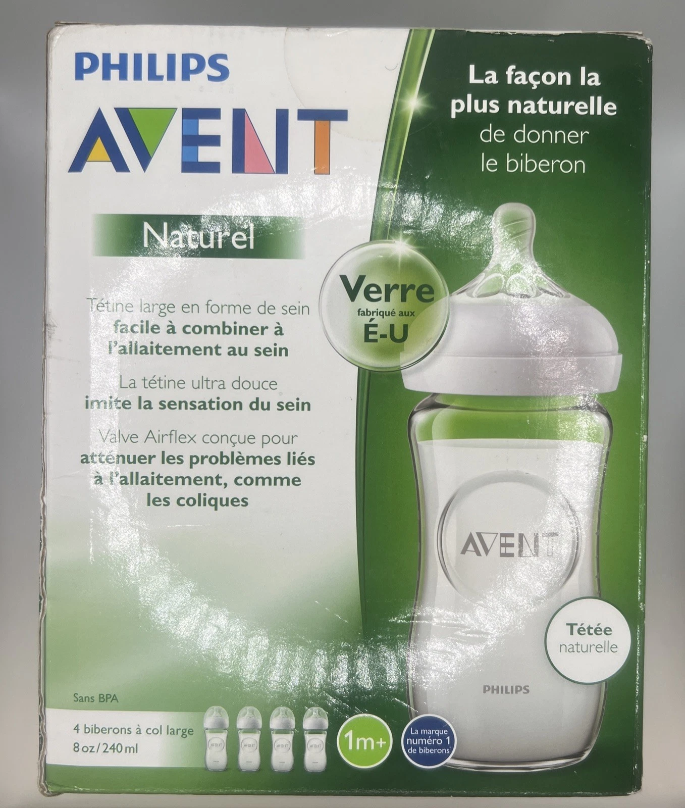 Philips AVENT Natural Glass Baby Bottle, Clear, 4oz, 4pk, 0m+ - Newborn