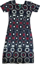 Wax Print Black Red White Geometric Shift Dress Scoop Neck Short Sleeve Zip