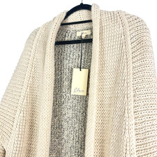 Elan Long Open Front Cardigan Sz Large NWT Dolman Sleeve Mixed Knit Beige Gray