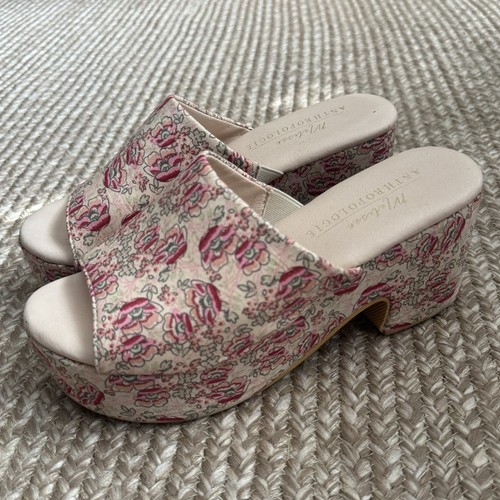 Anthropologie Matisse Pink Floral Terry Heels Slip on Platform Sandals Size 9 #9