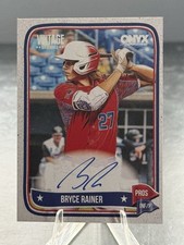 BRYCE RAINER - 2024 Onyx Vintage Baseball BASE ON CARD AUTO - BLUE INK 