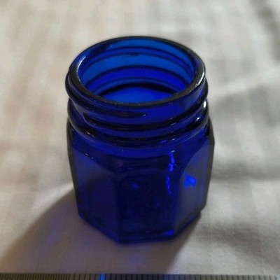 Cobalt Blue Glass Jar Bottle with Screw Top Threads, Embossed Base, 2 in Tall