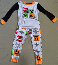 Minecraft Boys Size 6 2-Piece Long Sleeve Pajama Set Gray Creeper Print