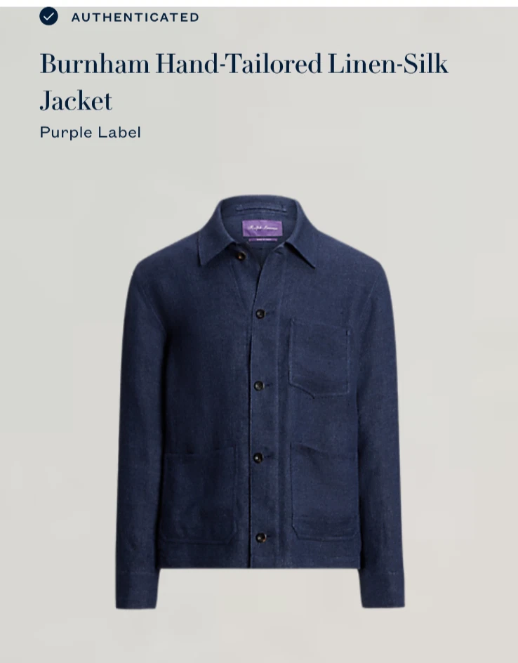 Ralph Lauren Purple Label Burnham Jacket 42R Blue Herringbone Linen & Silk $1995 - Image 2 of 4