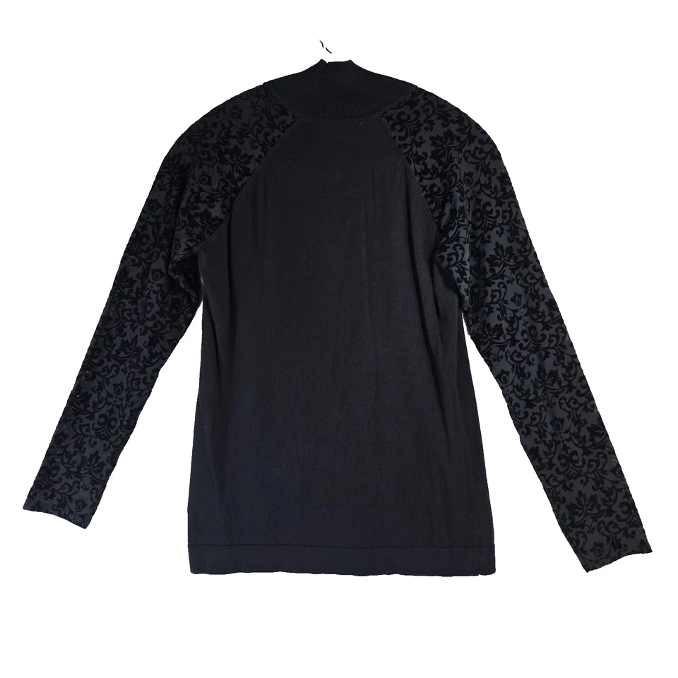 Blusa August Silk para mujer negra cuello falso ojo de cerradura terciopelo manga floral talla S Foto 2 de 4