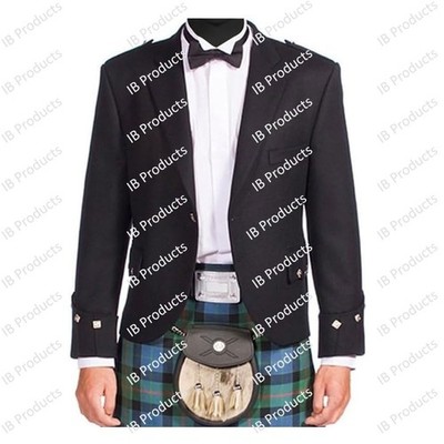 Prince Charlie Jacket And Vest Ex Hire Kilt Plain Black Barathea