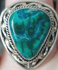 Big Beautiful Sterling Silver  Malachite Azurite Ring Size 9.75