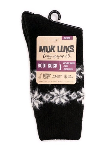 MUK LUKS Damen Mikrofaser Crew Stiefelsocken, 1er-Pack, Größe 6-11, schwarz, Mikrofaser - Bild 1 von 4