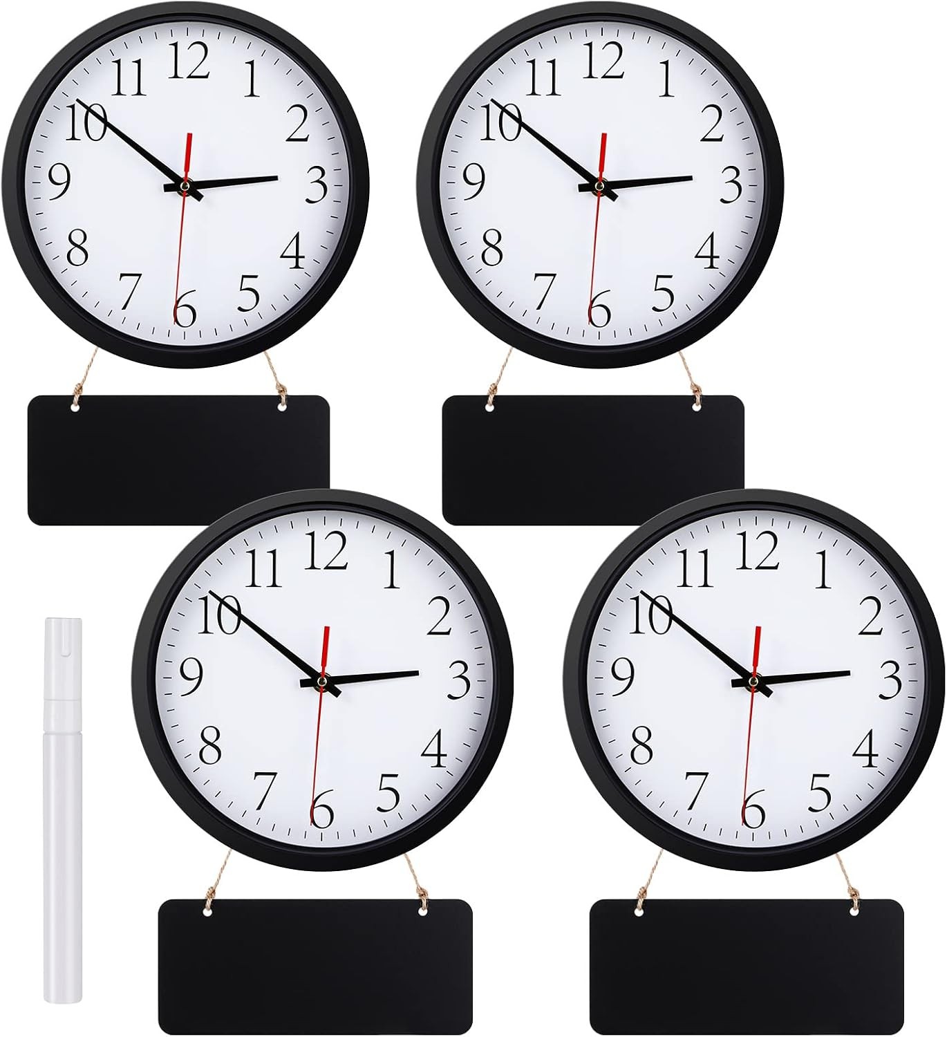 Silent Wall Clocks W/ Chalkboards & Marker Battery Operated Round Multi Time