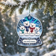 Personalised Christmas Bauble Polar Bear Family 4 Names Snow Globe Keepsake Gift