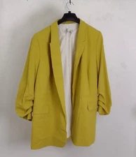M&S Women's Relaxed Ruched Sleeve Jacket Size 20 Yellow New F2