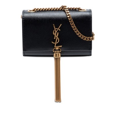 Saint Laurent Grain de Poudre Monogram Kate Tassel Bag Pre-Loved Black