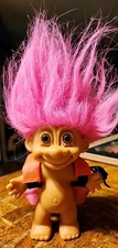 Vintage Russ Troll Doll Hot Pink Hair Brown Eyes 5" 