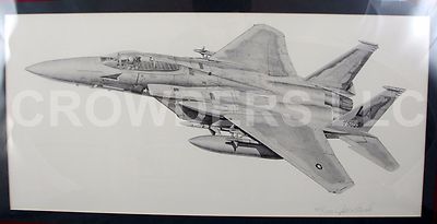 Jim Stovall F15 Fighter Jet Pencil Sketch Matted Framed Signed