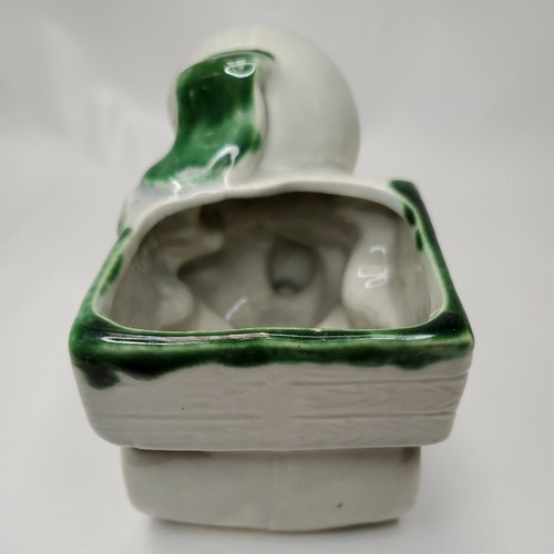 Vintage Paar Keramik Pflanzgefäße grün Welpe Hund & Braunbär Ziehwagen Kawaii - Bild 4 von 11