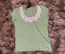 talbots super soft cotton petite green striped shirt for women