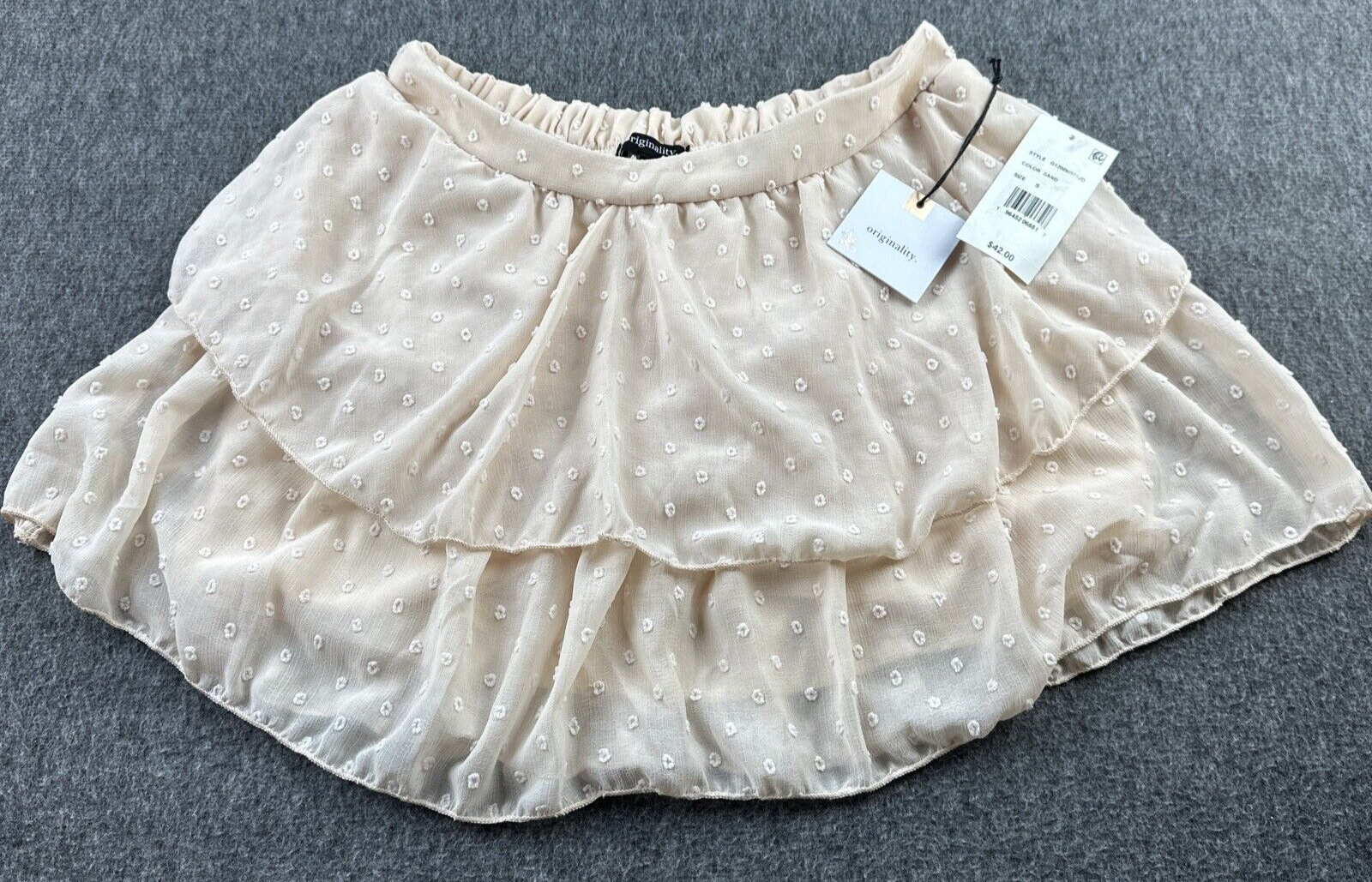 Mini Skirt Womens Small Sand Beige Swiss Dots Layered Lined Original Design-image
