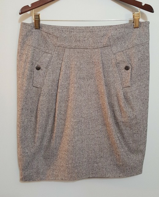 Karen Millen Gray Wool Blend Skirt with Pockets Size 10 eBay