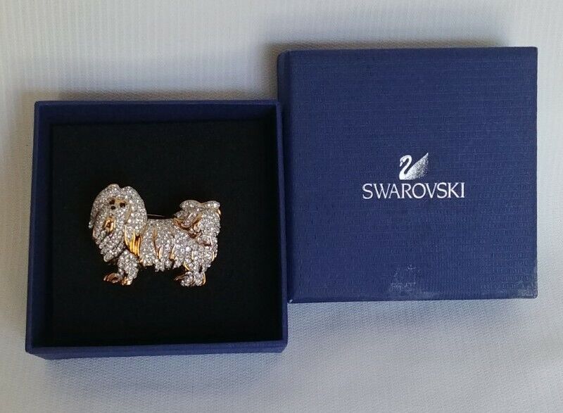 Rare SWAROVSKI Swan Retired PAVE Crystal SHIH TZU Dog Pin Rare SWAROVSKI Swan Retired PAVE Crystal SHIH TZU Dog Pin