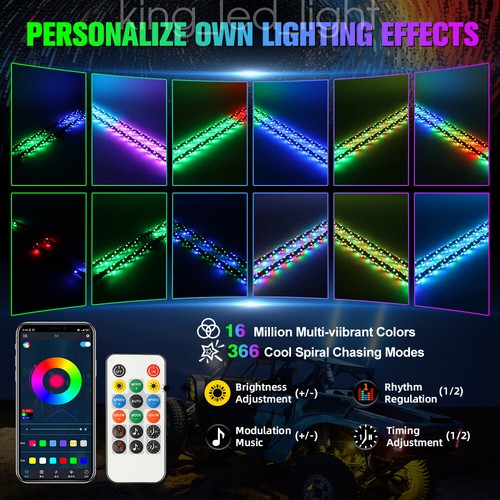 2ft RGB Spiral LED Whip Lights Antenna Chase APP & Remote for ATV UTV SXS RZR - Picture 2 of 9