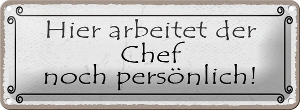 Blechschild Spruch 27X10 Cm Hier Arbeitet Chef PersöNlich Deko Schild Tin Sign-image