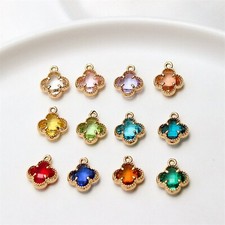 10pcs CZ Pave Clover Charm,Cubic Zirconia Flower Pendant,Zircon Floral Charms