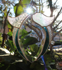 Large Studio Art Glass Angel w Halo Suncatcher 9" Stained  Beveled Clear Glass