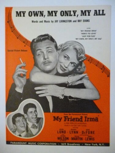 MY FRIEND IRMA Movie Sheet Music 1949 MY OWN ONLY ALL Dean Martin Lewis Wilson - Afbeelding 1 van 2