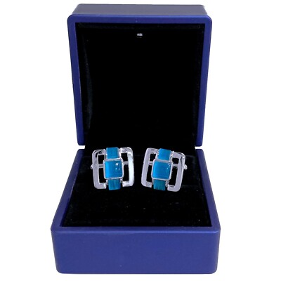 Boutons de Manchette Chemise Homme Femme Acier Nacre Mariage Bleu