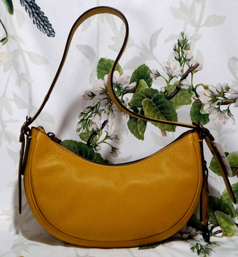 NWT Coach CC439 LUNA Shoulder Bag In FLAX Yellow Pebbled Leather 