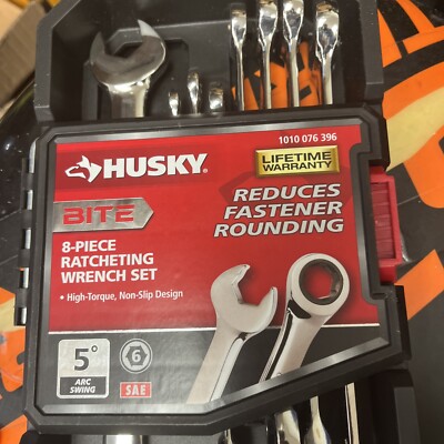 Husky 1010076396 8-Pc Ratcheting SAE BITE Combo Wrench Set 6-Pt