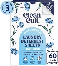 Cleancult Laundry Detergent Sheets Fresh Linen Scent 60 Count-B8