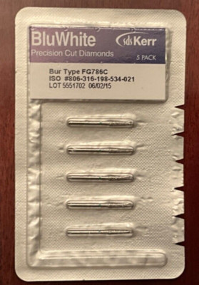 Kerr Dental BluWhite Precision Cut Dental Diamonds FG786C Round End Taper 5/pk