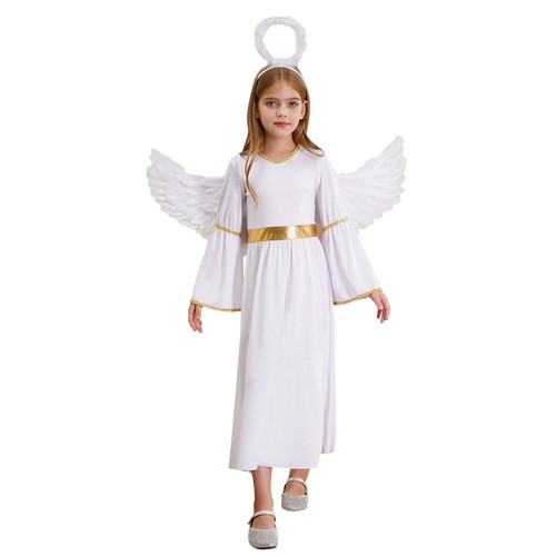 Kids Girls Angel Halloween Costume Dress with Angel Wings Headband Wand 3Pcs AU - Picture 6 of 38