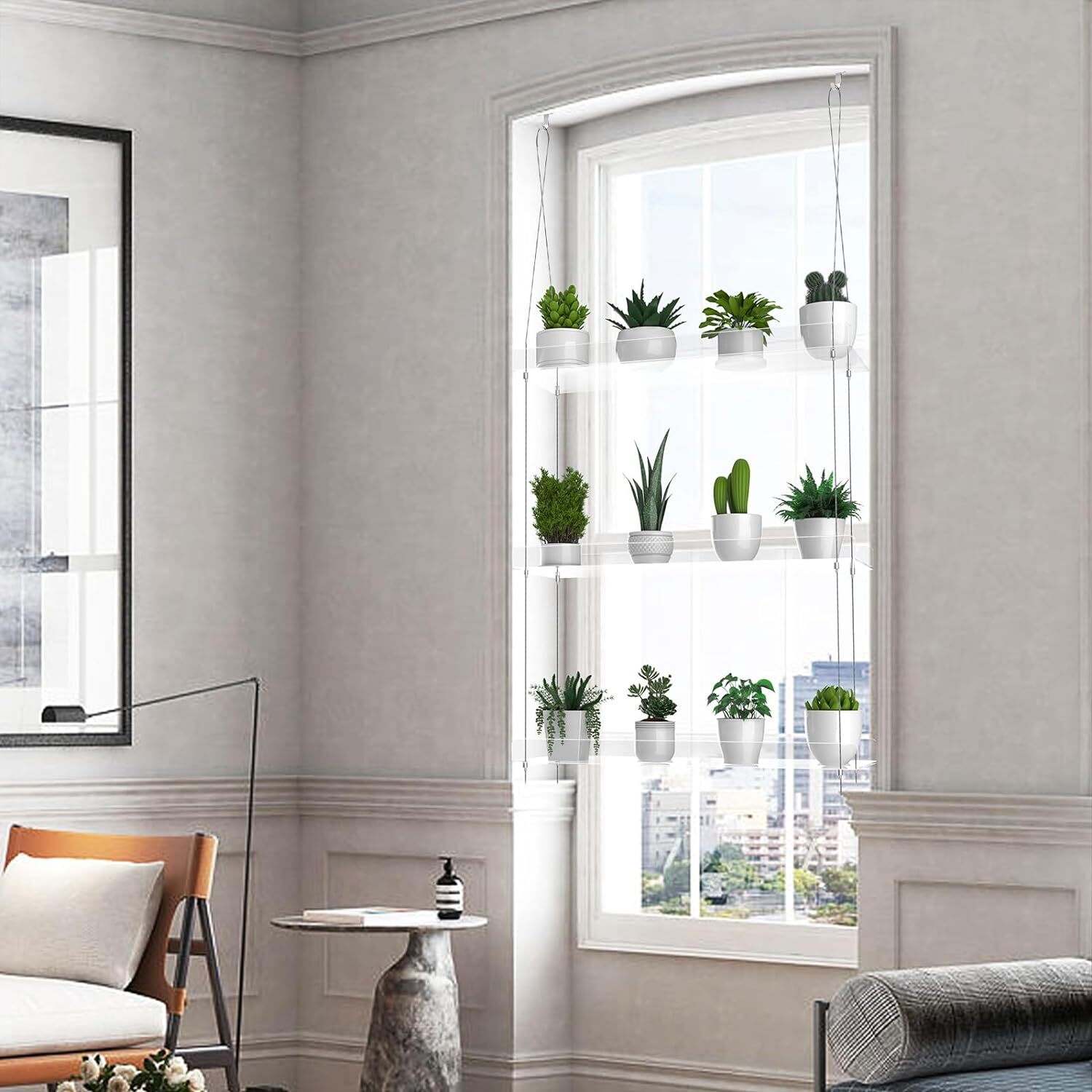 Hanging Clear Plant Shelves for Windows, 3Tier Acrylic Window Wall