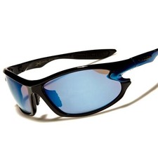 Cool Athletic Golf Baseball Blue Mirrored Lens Rectangle Wrap Sport Sunglasses