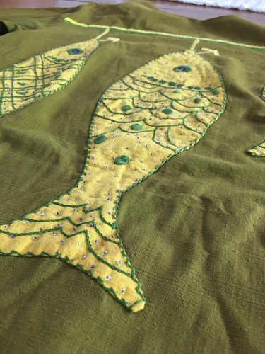 vintage shirt rodelinda handmade Small fish embroidered green hippie boho - Picture 10 of 10
