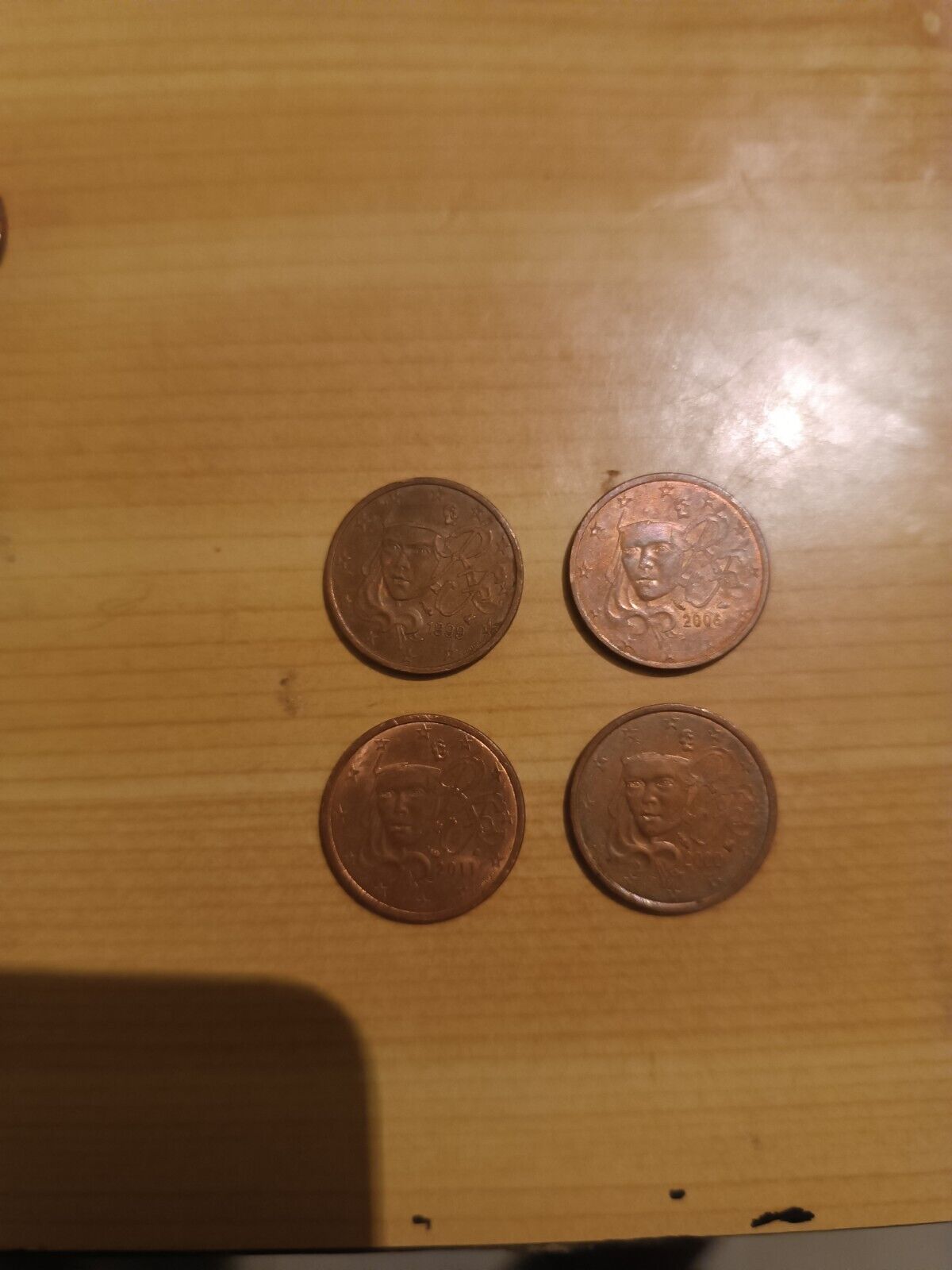 Pack 4 monedas de 2 Centimos Francia
