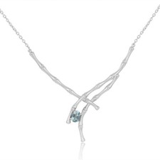 925 Sterling Silver Bamboo Design Blue Topaz Necklace Handmade Jewelry