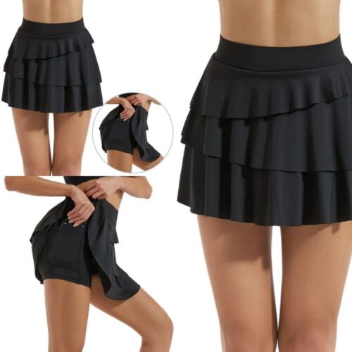 2 Pockets Golf Athletic Skirt Ruffle Layered Skirts Sports Dance Skirt  Golf - Afbeelding 1 van 18