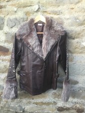 Together - Rare - Brown Leather Jacket - Faux Fur And Glass Beads - Size 12